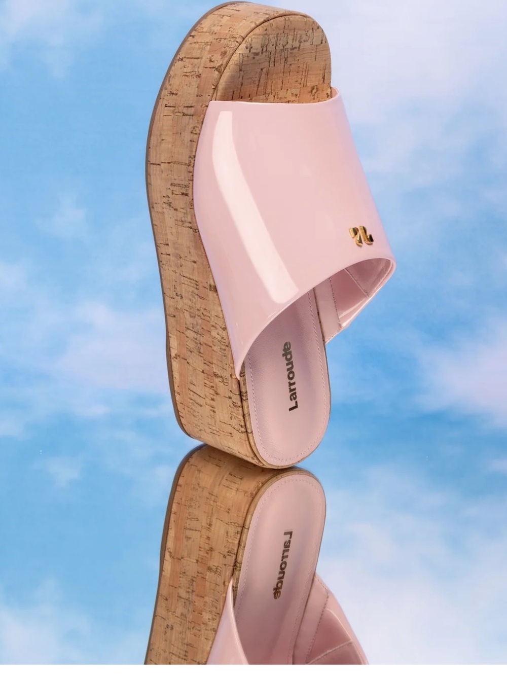 NIB Larroude Pink Patent Leather Cork Wedge Sandals - Size 11